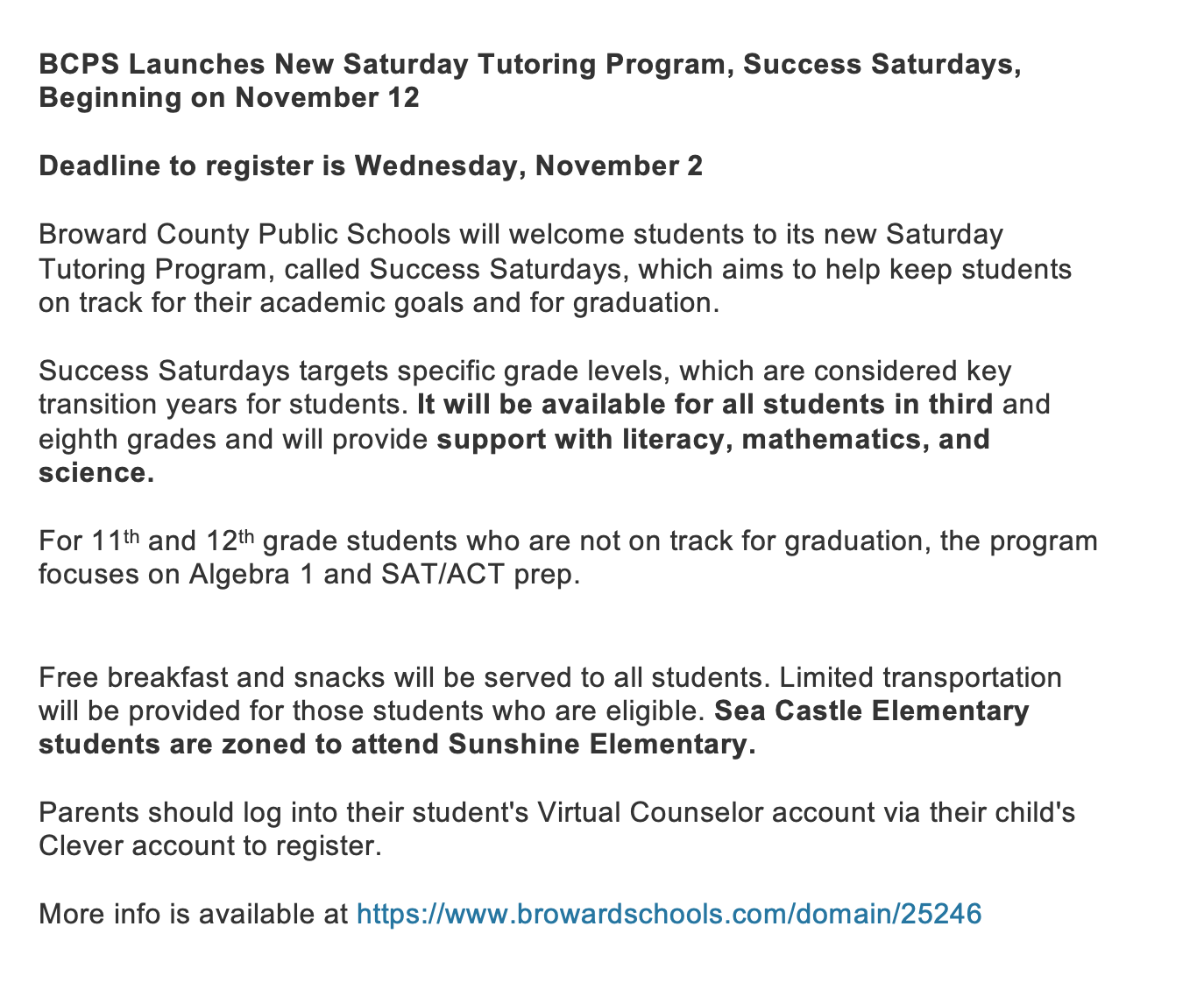  BCPS Saturday Tutoring Program